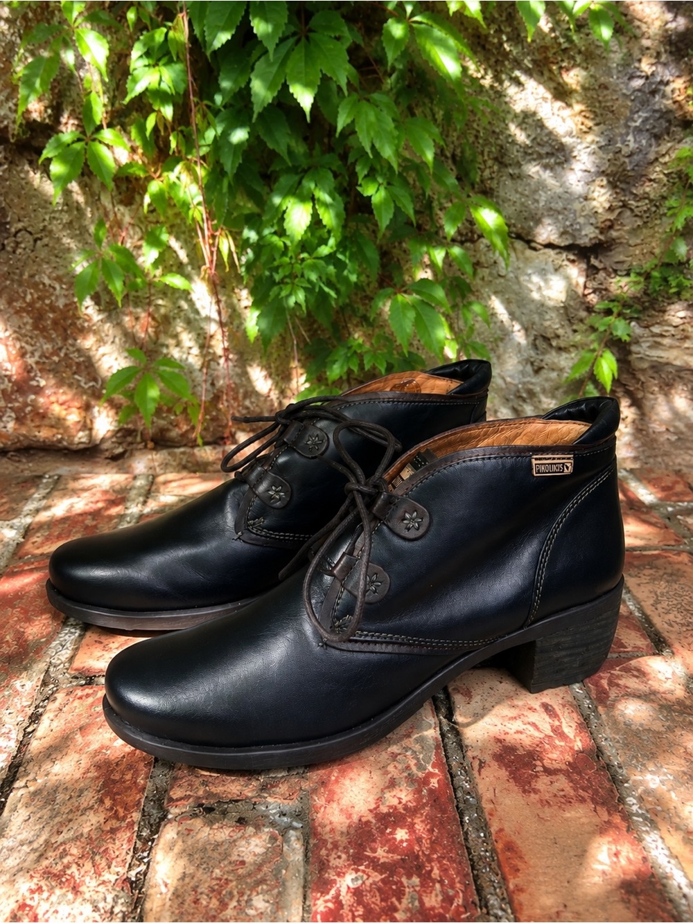 PIKOLINOS Black/Brown Leather Lace Up Casual Walkable Ankle Boots, 41